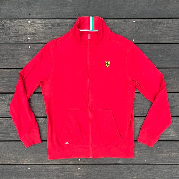 Y2K Red Ferrari Sweatshirt Full Zip Track Jacket w/ Ferrari Graphics and Logo - Picture 1 of 8